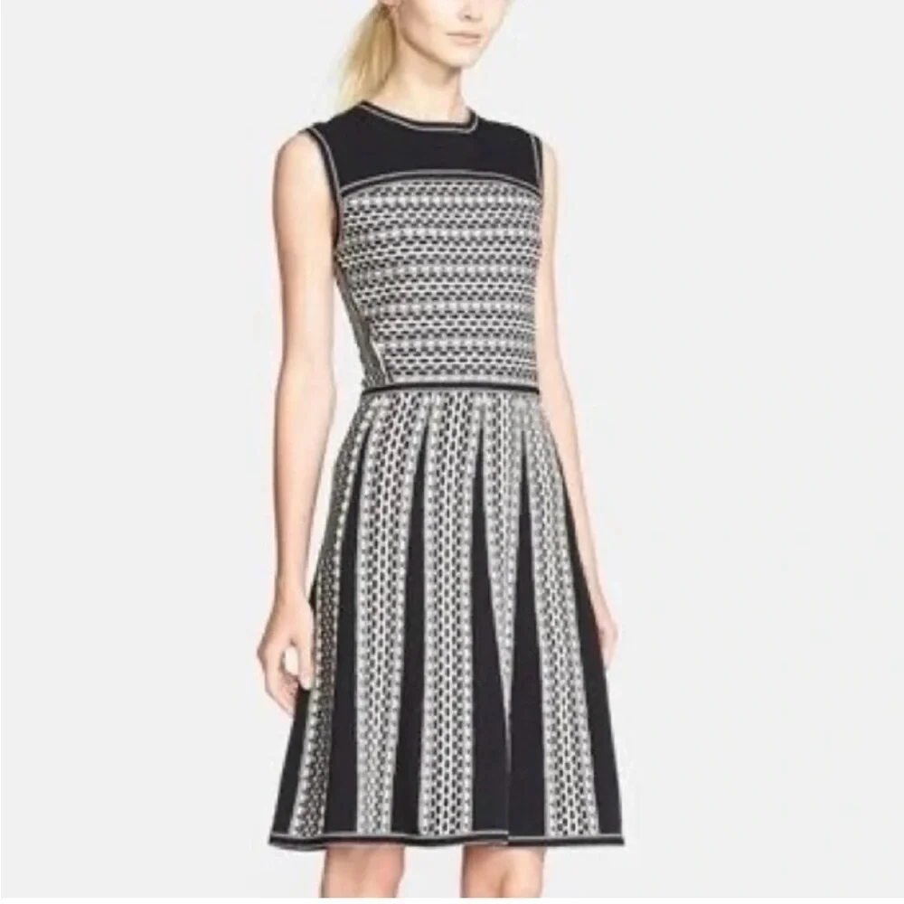 Tory Burch Black and White Geometric Midi Dress Size S